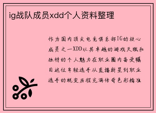 ig战队成员xdd个人资料整理